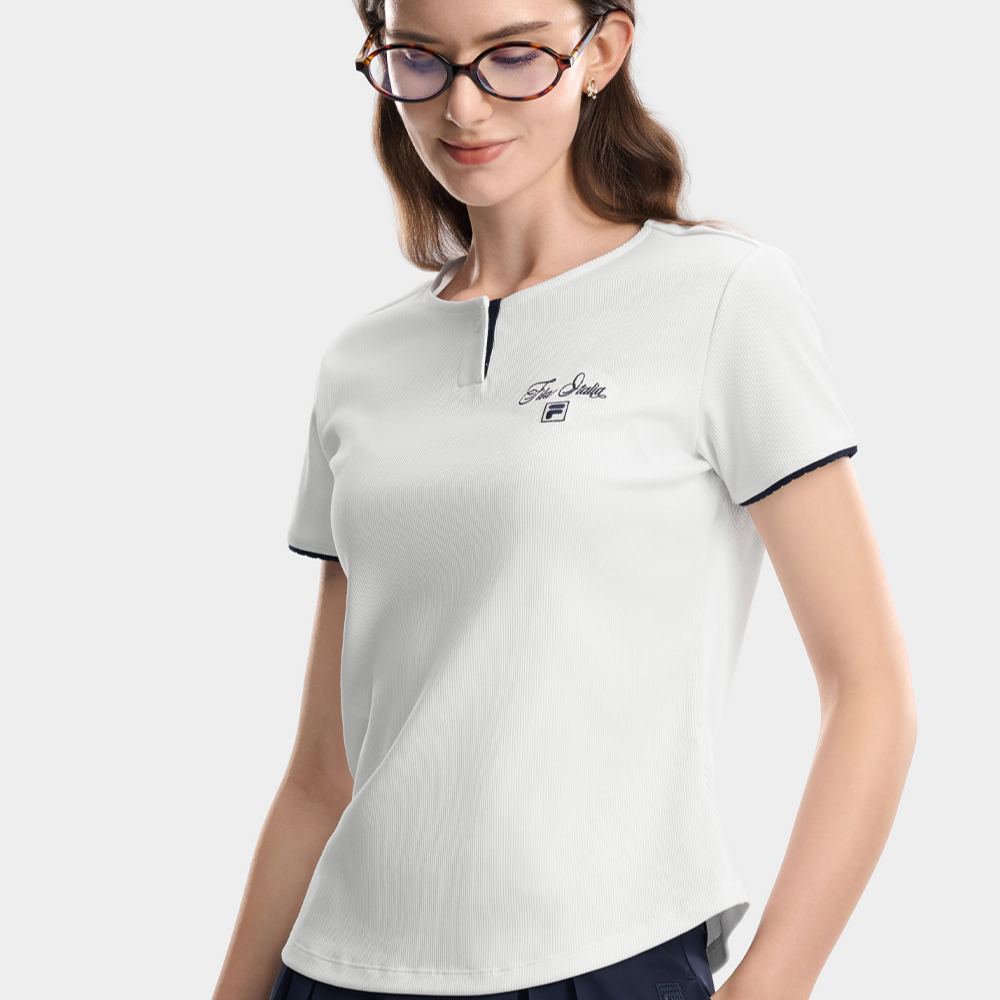FILA CORE Women HERITAGE Knitted Short Sleeve Top WHITE