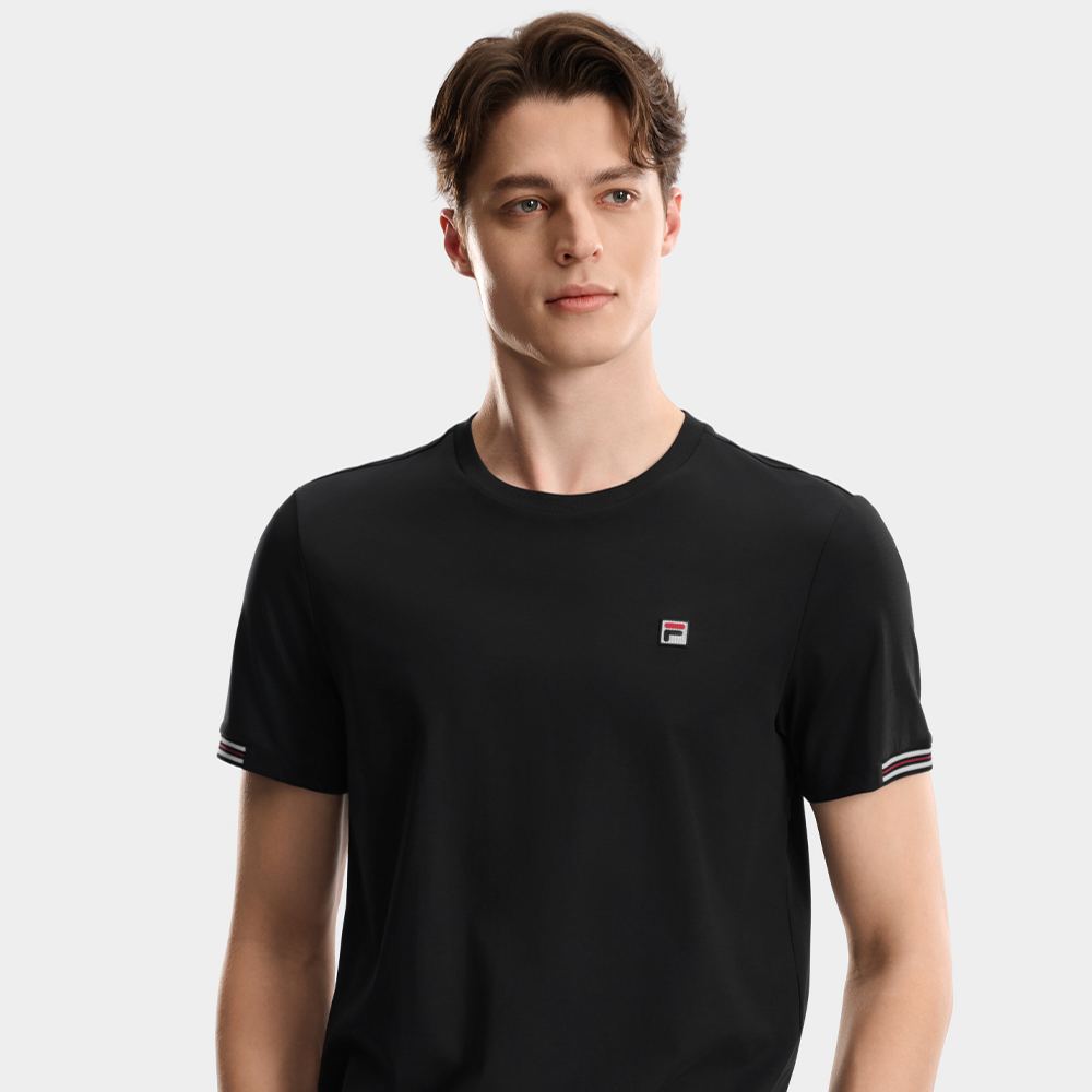 FILA CORE Men HERITAGE Knitted Short Sleeve Top BLACK