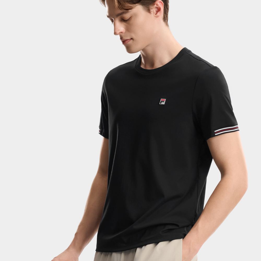 FILA CORE Men HERITAGE Knitted Short Sleeve Top BLACK