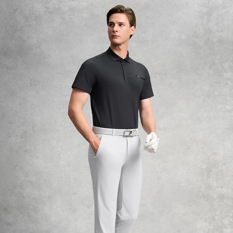 FILA CORE Men GOLF Knitted Short Sleeve Polo Shirt BLACK