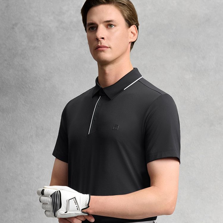 FILA CORE Men GOLF Knitted Short Sleeve Polo Shirt BLACK