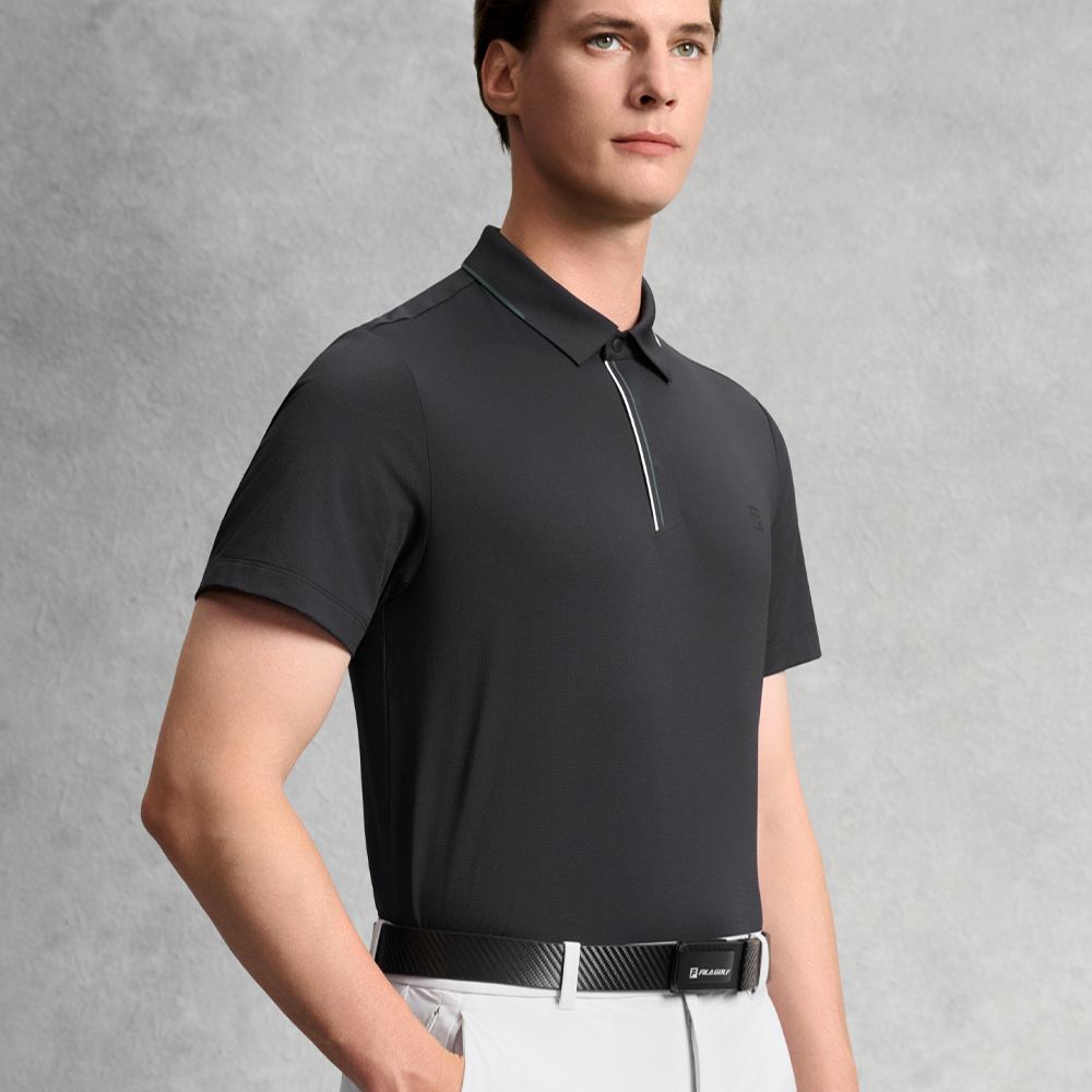 FILA CORE Men GOLF Knitted Short Sleeve Polo Shirt BLACK