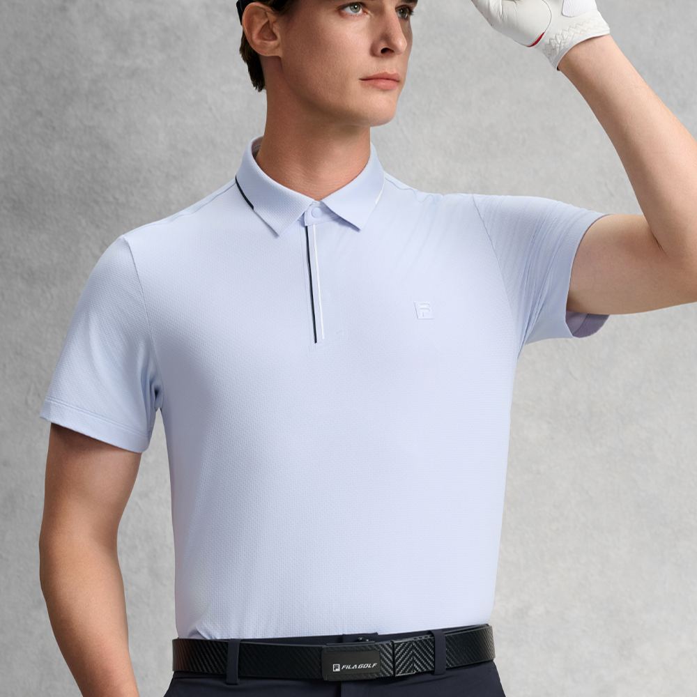 FILA CORE Men GOLF Knitted Short Sleeve Polo Shirt LIGHT BLUE