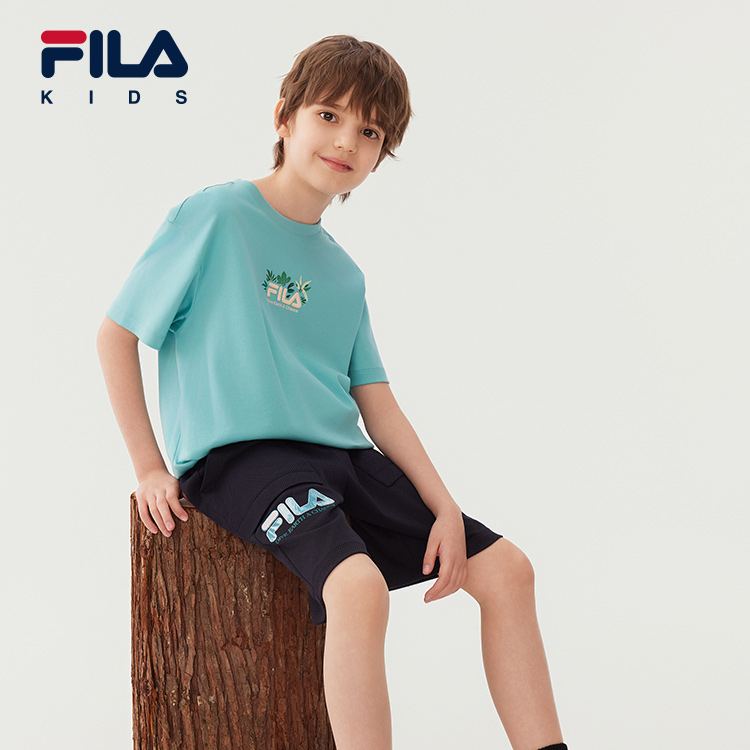 (130-170cm) FILA KIDS WHITE LINE Boy's Knit 5 Inch Pants in Navy