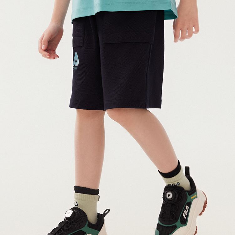 (130-170cm) FILA KIDS WHITE LINE Boy's Knit 5 Inch Pants in Navy