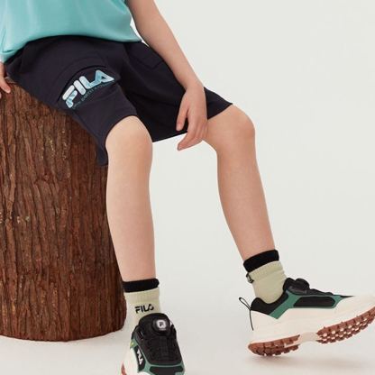 (130-170cm) FILA KIDS WHITE LINE Boy's Knit 5 Inch Pants in Navy