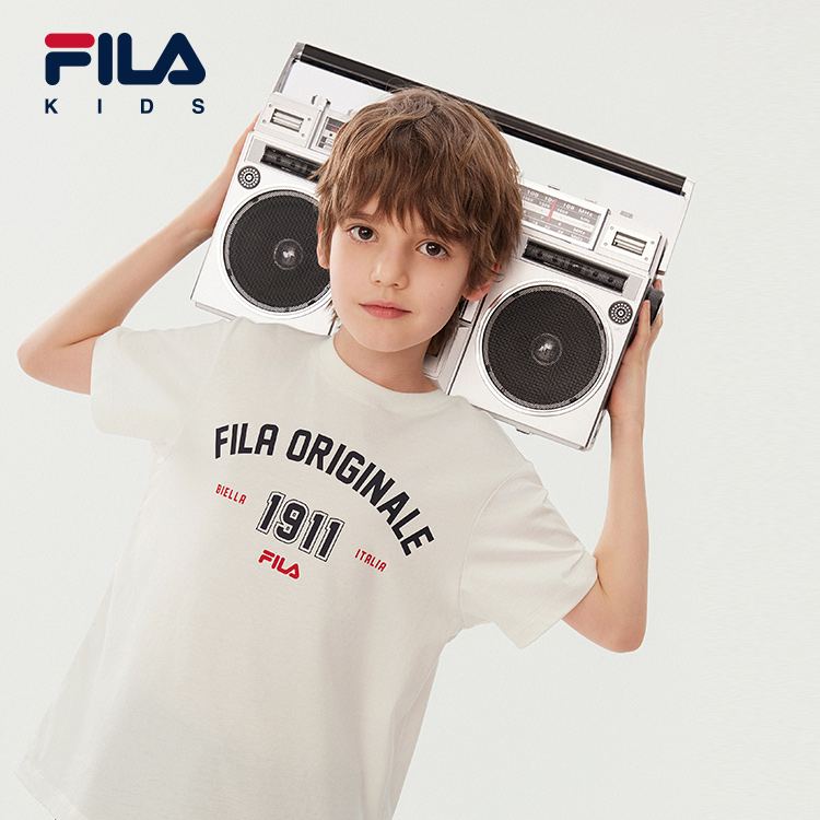 (130 -170cm) FILA KIDS ORIGINALE Boys Short Sleeve Cotton Tee T-shirt in White