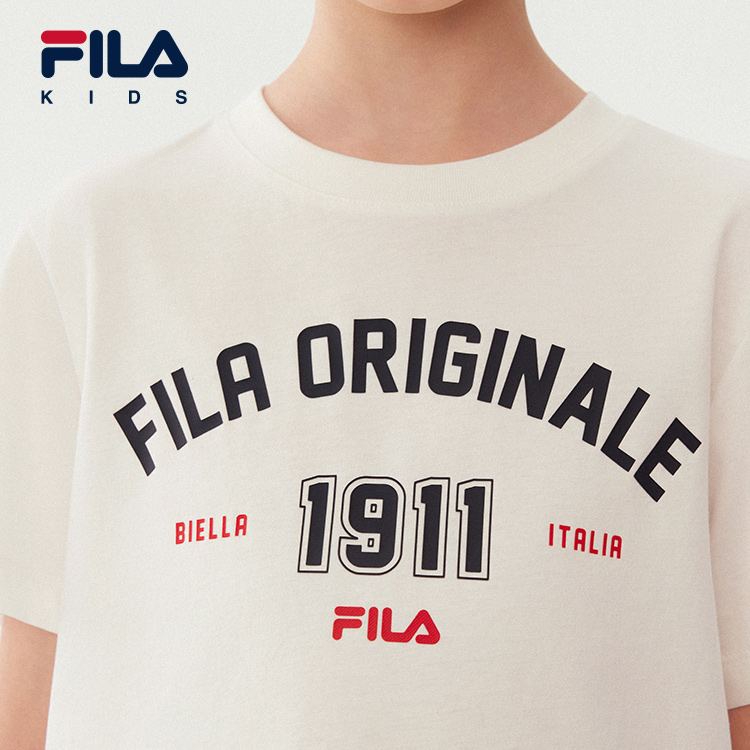 (130 -170cm) FILA KIDS ORIGINALE Boys Short Sleeve Cotton Tee T-shirt in White