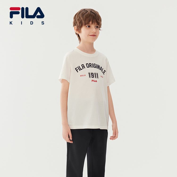 (130 -170cm) FILA KIDS ORIGINALE Boys Short Sleeve Cotton Tee T-shirt in White