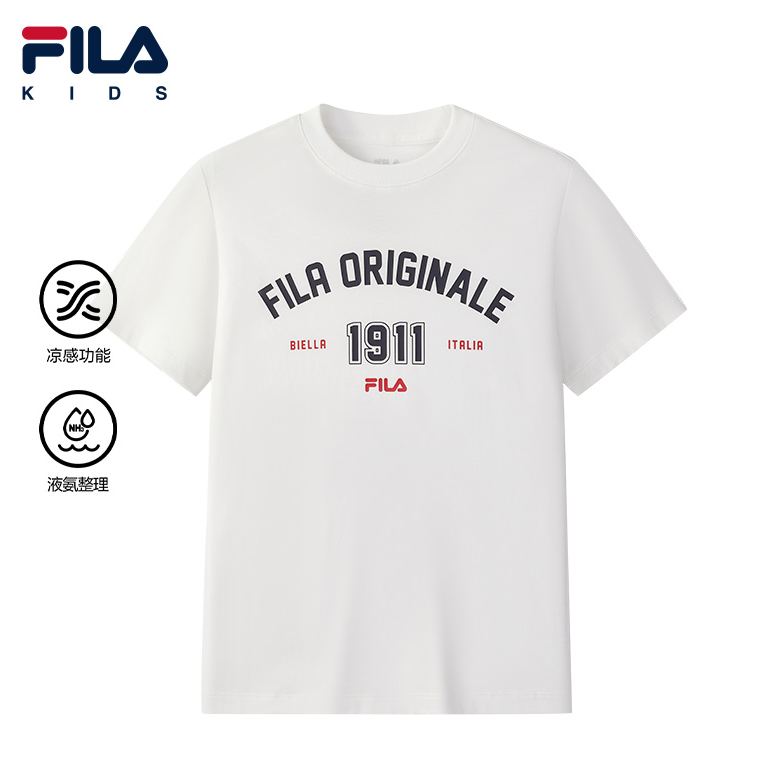 (130 -170cm) FILA KIDS ORIGINALE Boys Short Sleeve Cotton Tee T-shirt in White