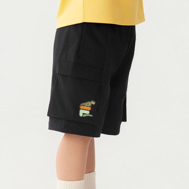 (105-130cm) FILA KIDS x GIGANTOSAURUS Boy's Knit 5 Inch Woven Pants in Navy