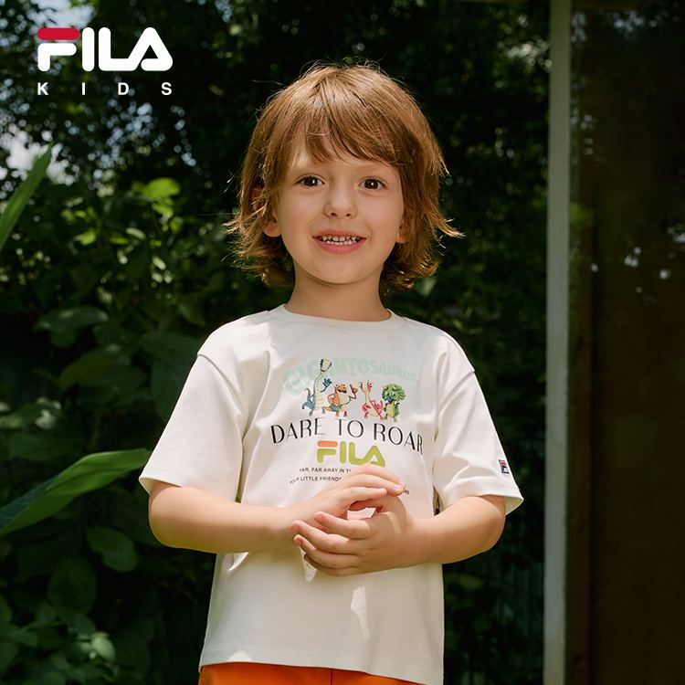 FILA KIDS x GIGANTOSAURUS ORIGINALE Boy's Short Sleeve T-Shirt in Ash(105 - 130cm)