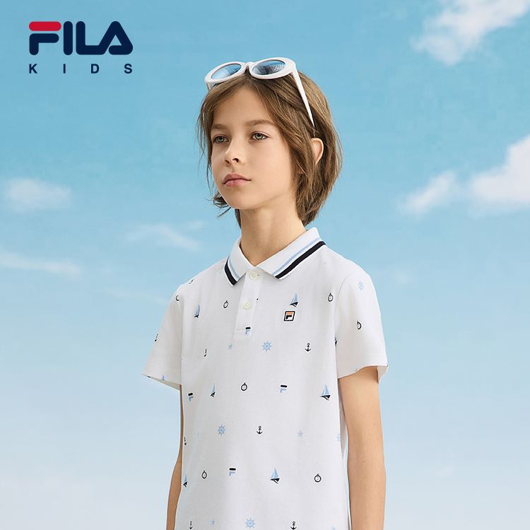 (130 - 170cm) FILA KIDS WHITE LINE Boys Short Sleeve Polo T-Shirt