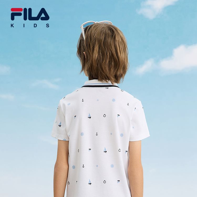 (130 - 170cm) FILA KIDS WHITE LINE Boys Short Sleeve Polo T-Shirt