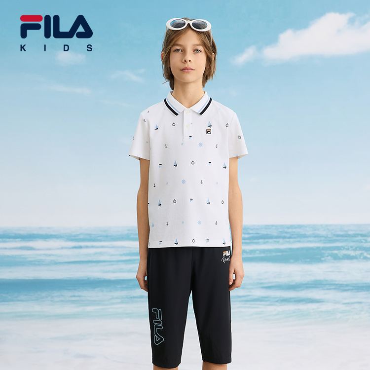 (130 - 170cm) FILA KIDS WHITE LINE Boys Short Sleeve Polo T-Shirt