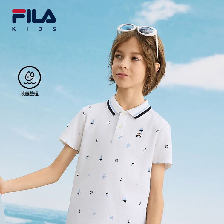 (130 - 170cm) FILA KIDS WHITE LINE Boys Short Sleeve Polo T-Shirt