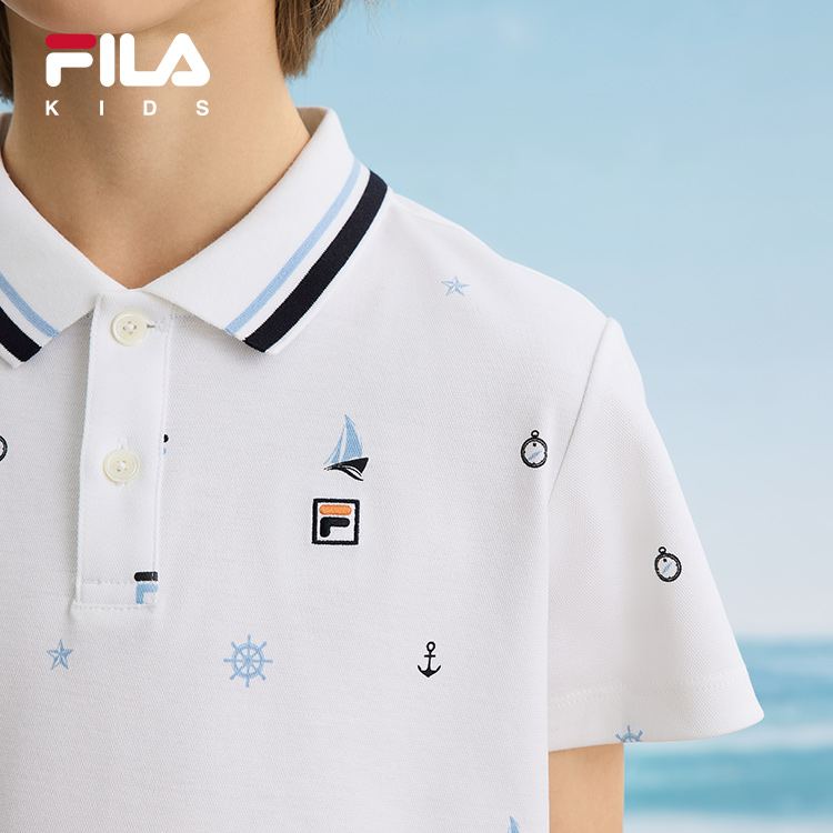 (130 - 170cm) FILA KIDS WHITE LINE Boys Short Sleeve Polo T-Shirt