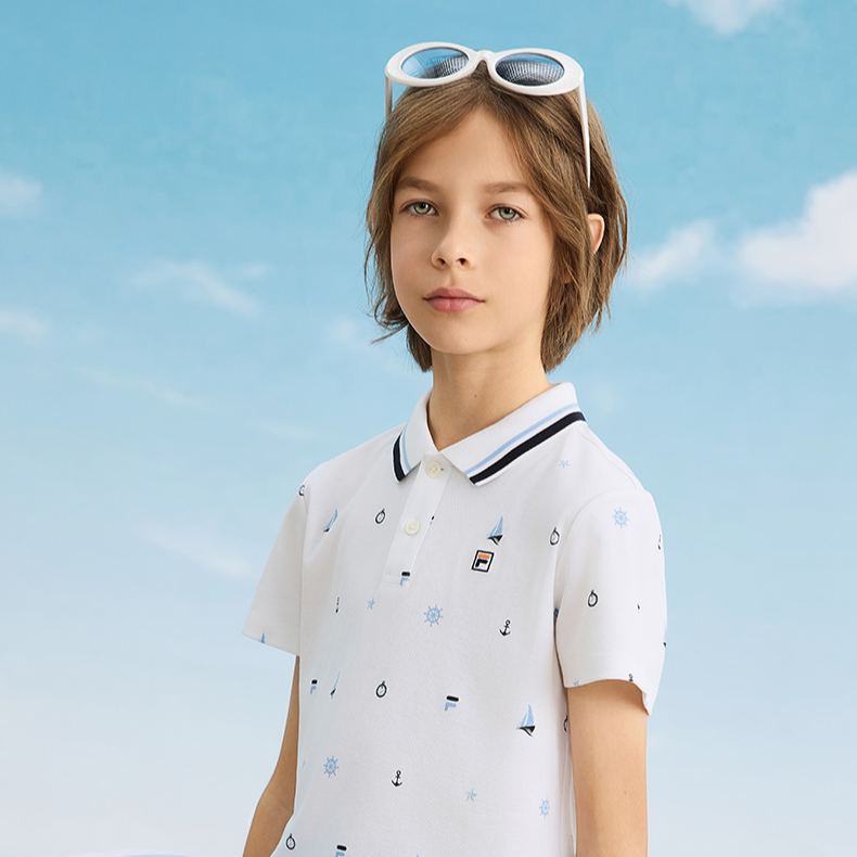 (130 - 170cm) FILA KIDS WHITE LINE Boys Short Sleeve Polo T-Shirt