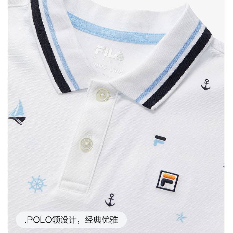 (130 - 170cm) FILA KIDS WHITE LINE Boys Short Sleeve Polo T-Shirt