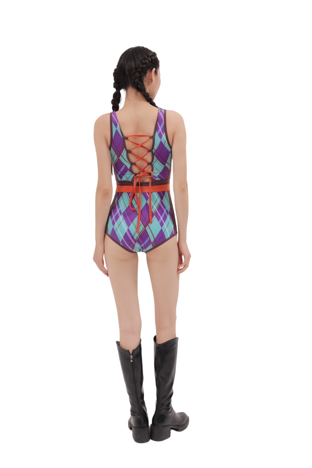Blue Purple Checkered Swimwear