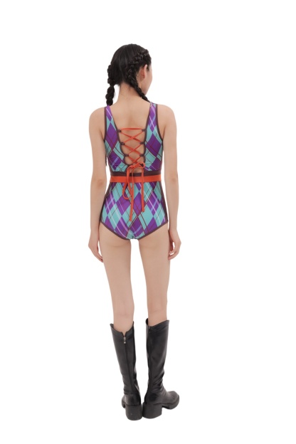 Blue Purple Checkered Swimwear