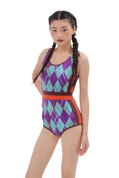 Blue Purple Checkered Swimwear