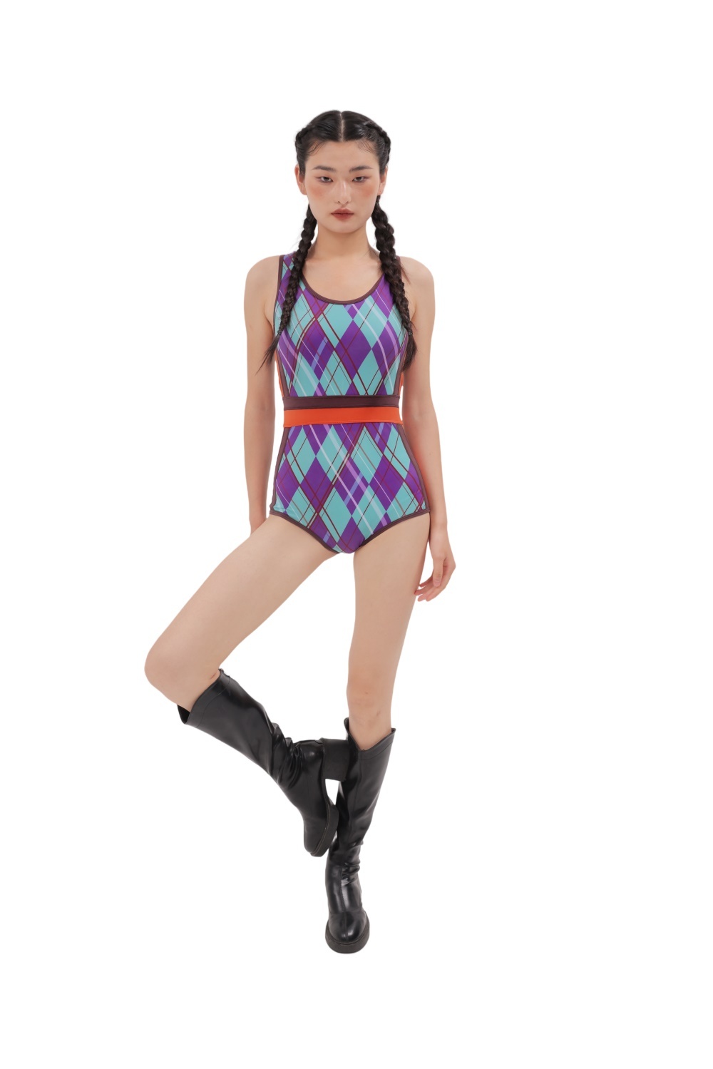 Blue Purple Checkered Swimwear