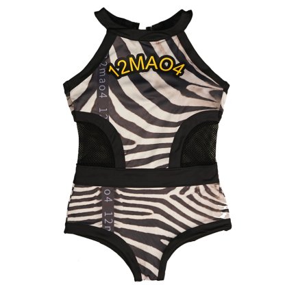原创设计小众设计师safari斑马纹三角连体休闲复古泳衣女