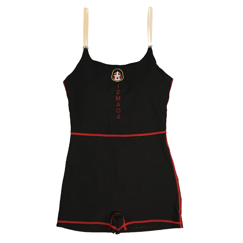 原创设计小众复古能面黑色显瘦连体露背新款平角泳衣女夏