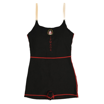 原创设计小众复古能面黑色显瘦连体露背新款平角泳衣女夏