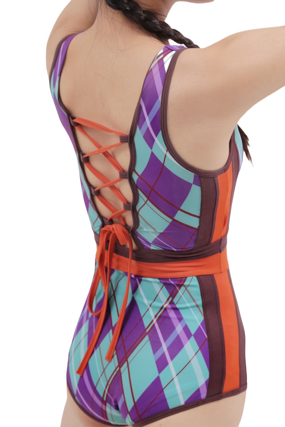 Blue Purple Checkered Swimwear