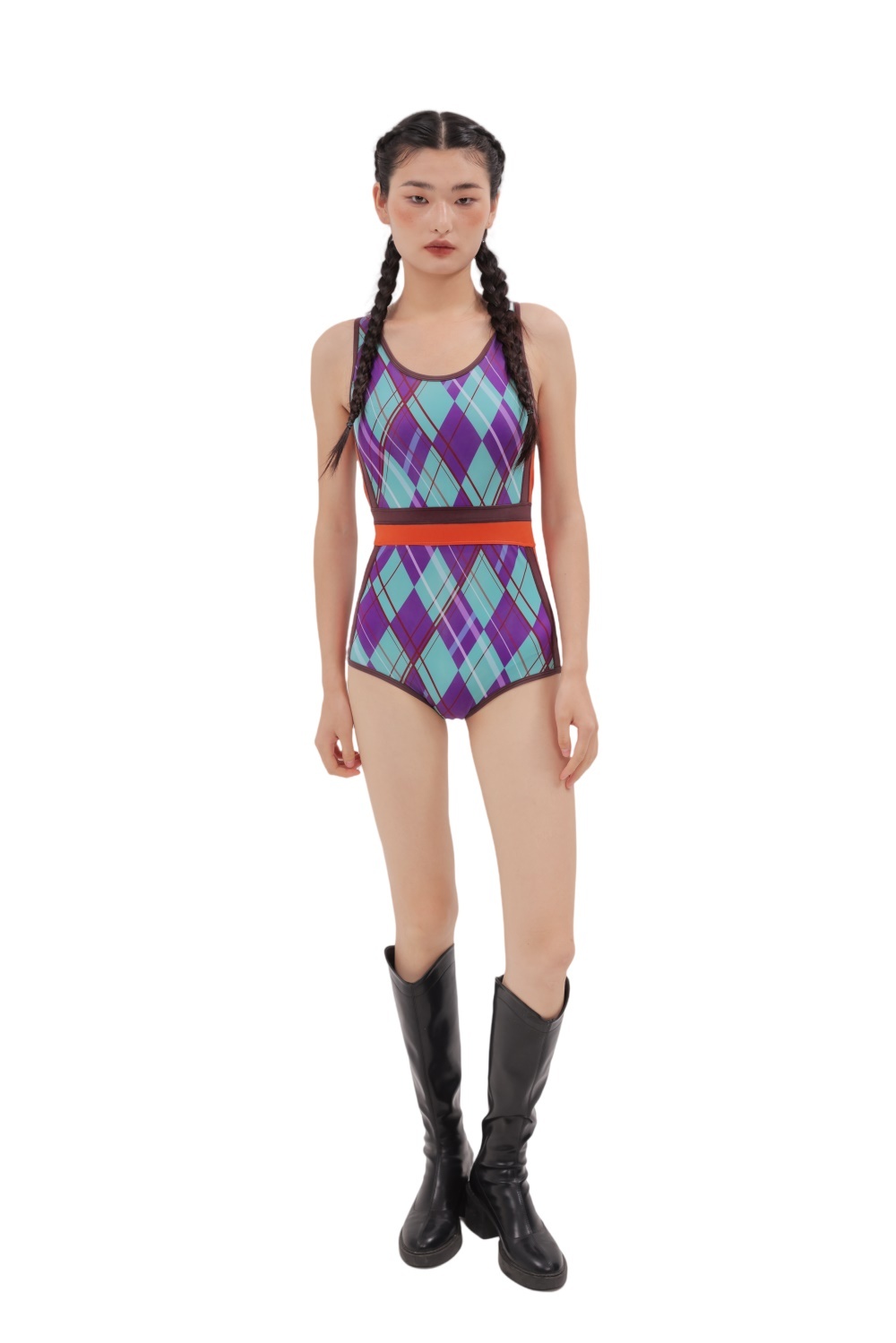Blue Purple Checkered Swimwear
