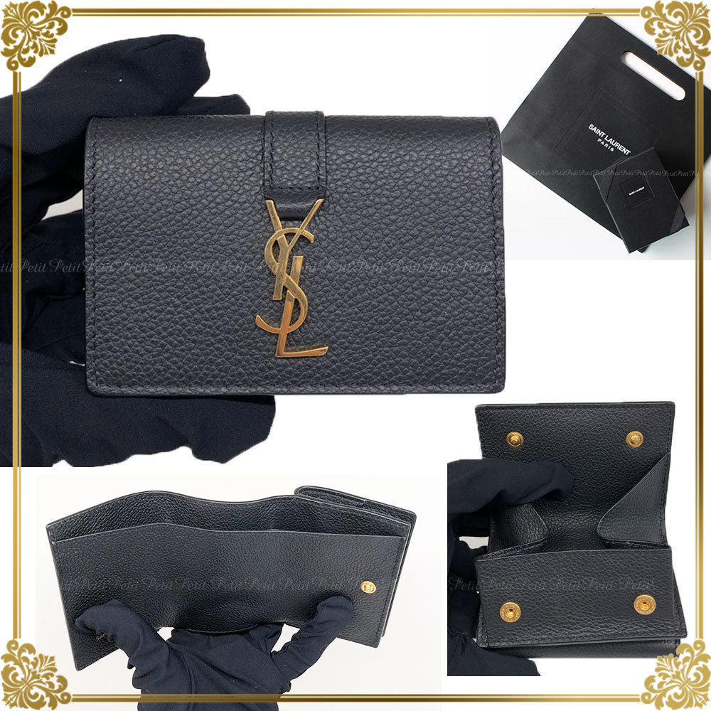 国内発サンローラン☆YSL金ロゴ★お札も入る手のひらミニ財布