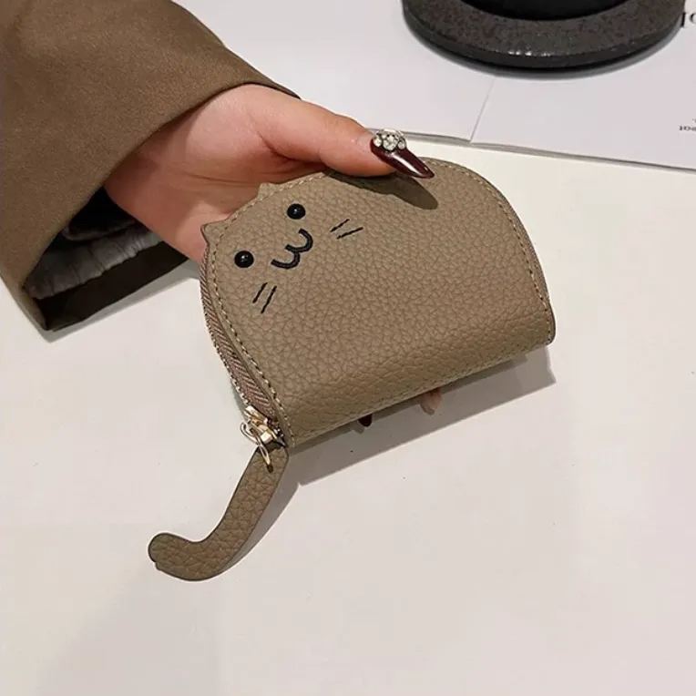 【収納バッグ】かわいいカードホルダー 漫画猫 レディース 小さなミニカードホルダー 小さな財布 ポータブル