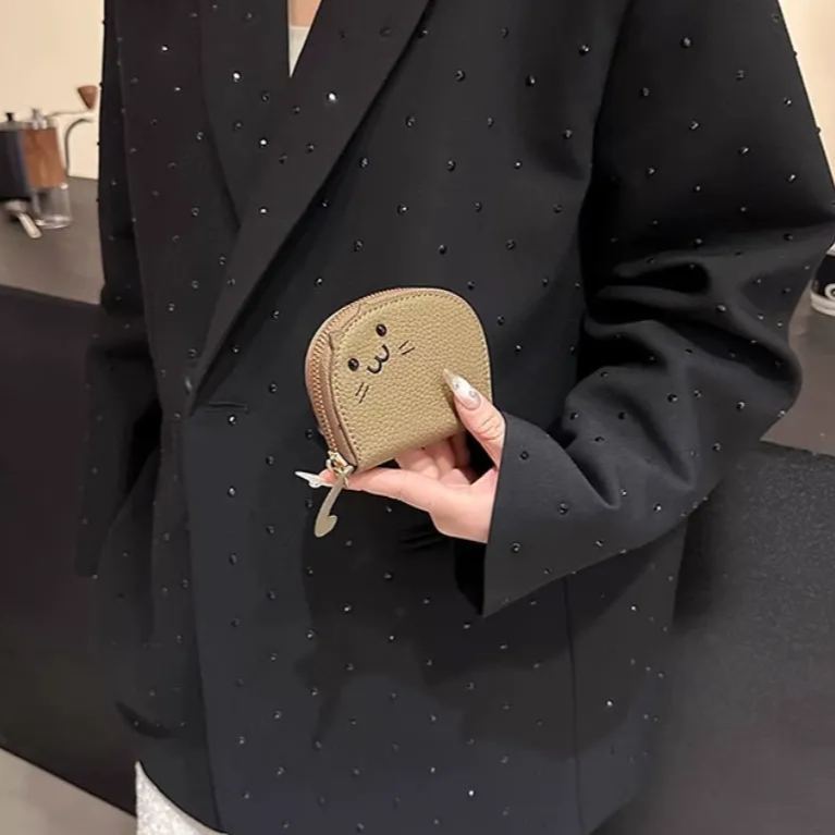 【収納バッグ】かわいいカードホルダー 漫画猫 レディース 小さなミニカードホルダー 小さな財布 ポータブル