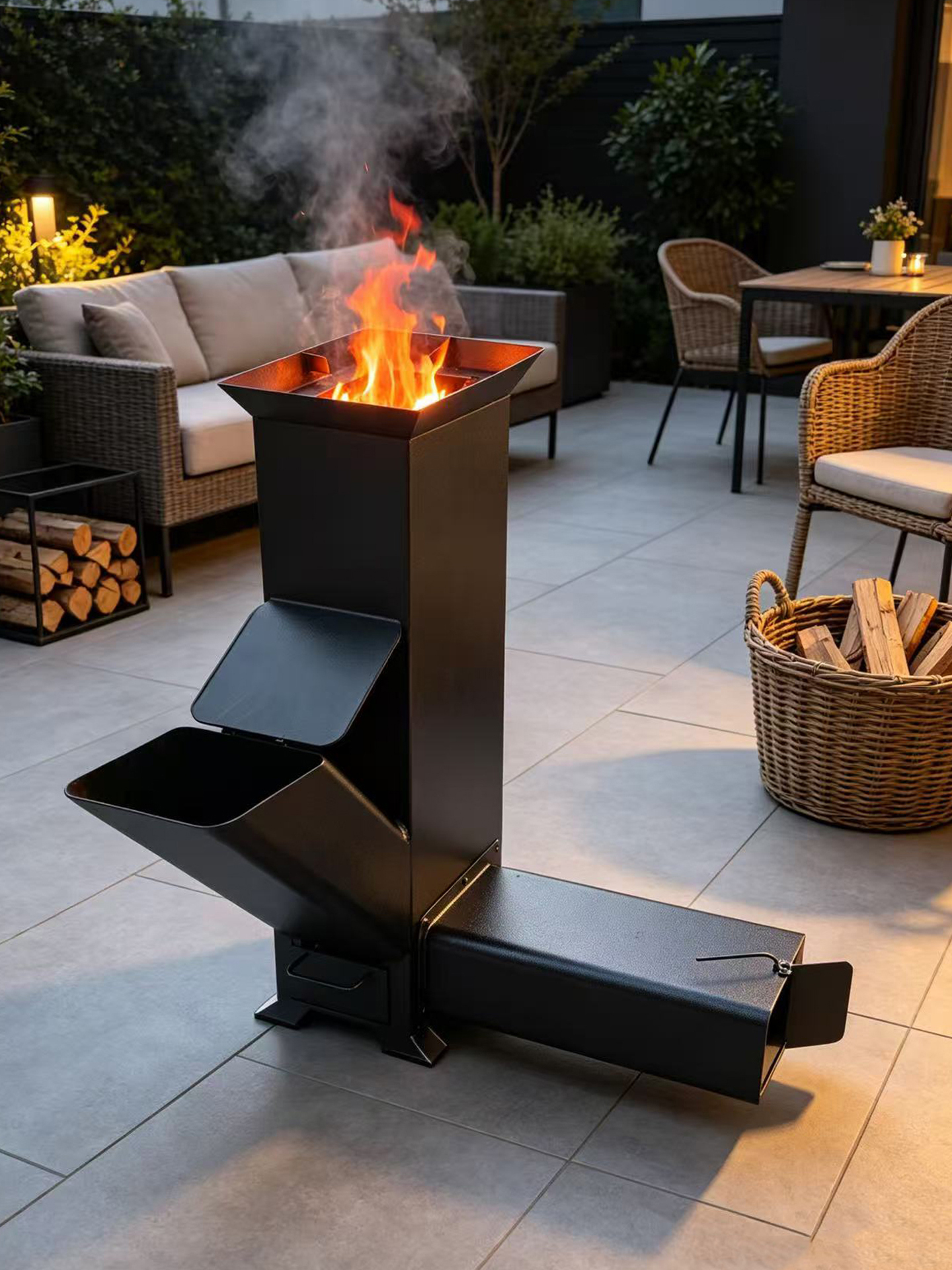 Rocket Stove with Fire Birck Insulation Ash Drawer and Air Damper Control
