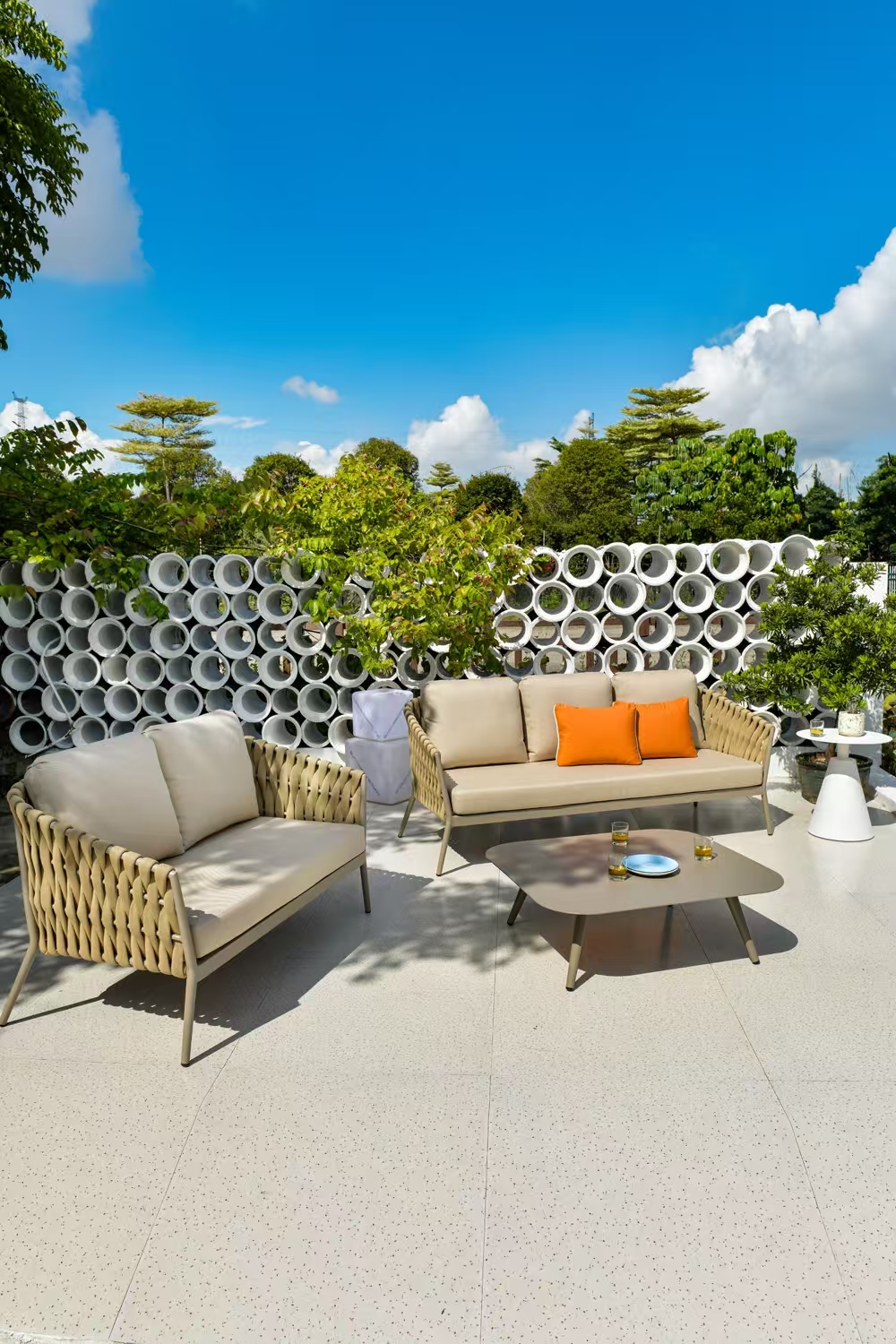 Outdoor long table and sofa