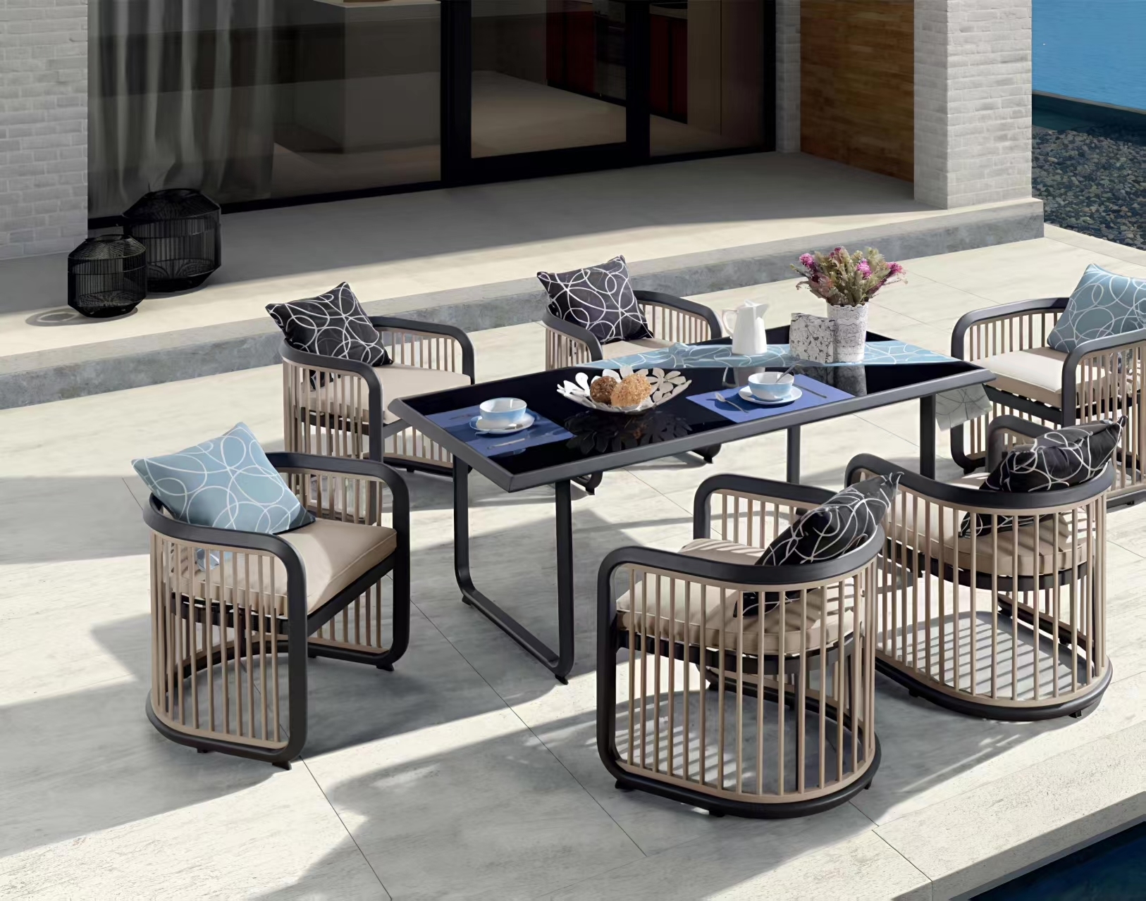 Outdoor long table and sofa