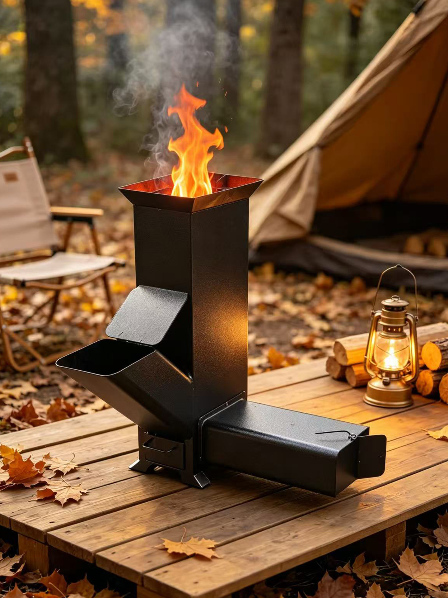 Rocket Stove with Fire Birck Insulation Ash Drawer and Air Damper Control