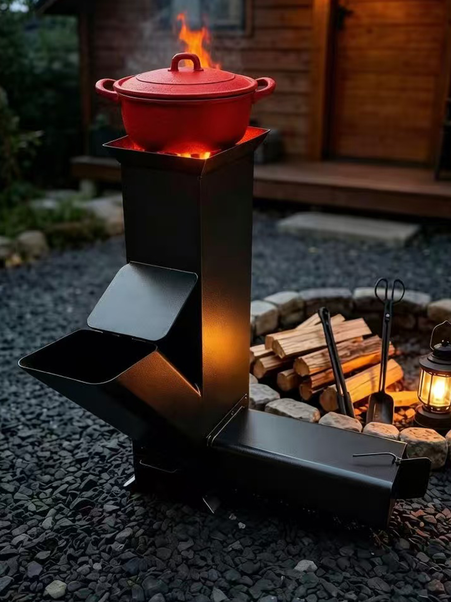 Rocket Stove with Fire Birck Insulation Ash Drawer and Air Damper Control