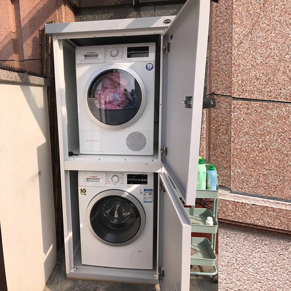 Integrated washing machine cabinet and dryer cabinet