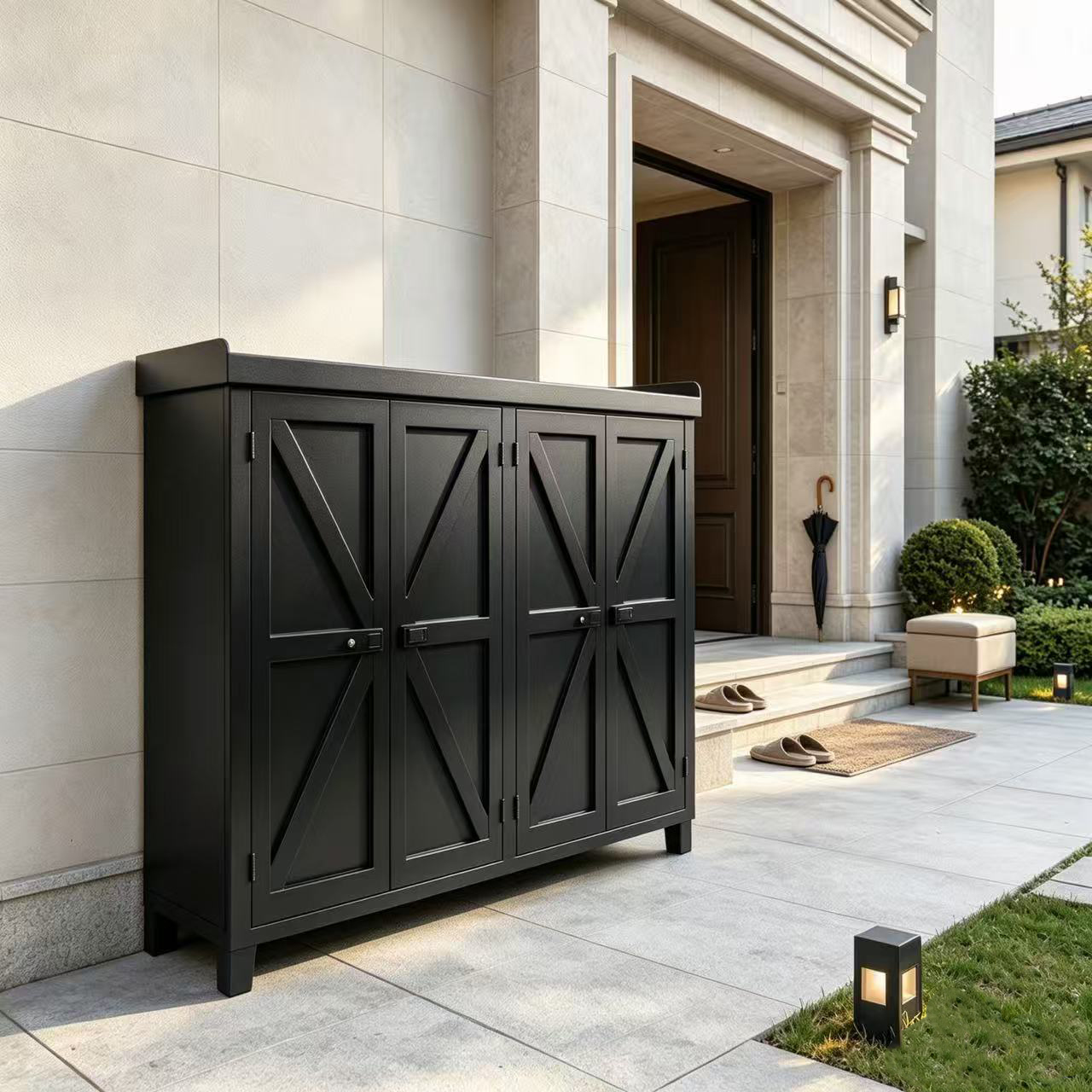 Mottoni outdoor metal  shoe storage cabinet  4 shelves 4 swing doors water proof  and ventilation