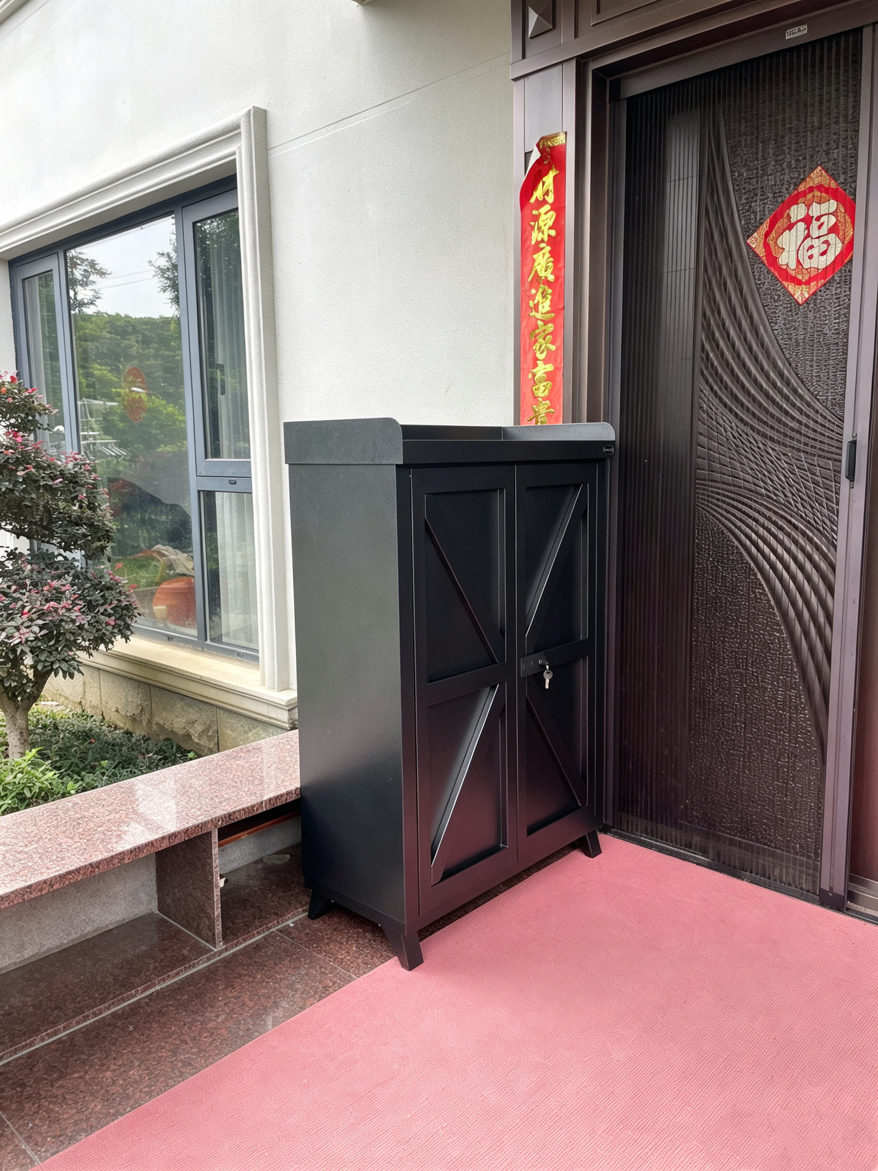 Mottoni outdoor metal  shoe storage cabinet  4 shelves 2 swing doors water proof  and ventilation