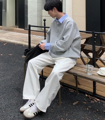 ONELYC1NS 韓国版フェイクツーピースコントラストカラーステッチプラスベルベットセーター長袖男女兼用ラペルルーズプルオーバートップ