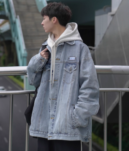 デニムジャケット 男の子用 春 カジュアルジャケット 和風 若者向け ウォッシュ加工 ライトブルージャケット