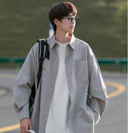 春の男の子用長袖と半袖シャツ、レトロな日本の作業服シャツジャケット、上級者向け2025年新作メンズインチシャツ