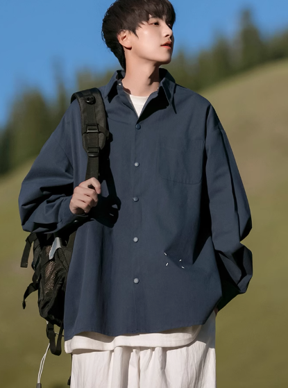 春の男の子用長袖と半袖シャツ、レトロな日本の作業服シャツジャケット、上級者向け2025年新作メンズインチシャツ