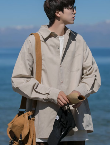 春の男の子用長袖と半袖シャツ、レトロな日本の作業服シャツジャケット、上級者向け2025年新作メンズインチシャツ