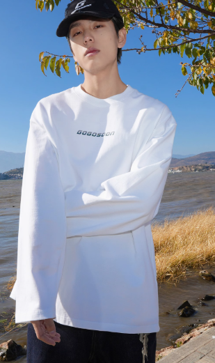 春秋新作 長袖Tシャツ 300g メンズ トップス インナーウェア ボトムス シャツ ホワイト ラウンドネック