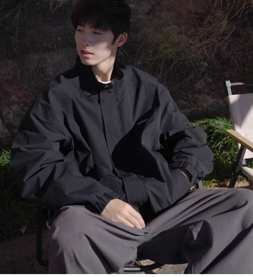 春と秋の新しいジャケットコート男の子スタンドカラーオープン春服学生カジュアルブラック